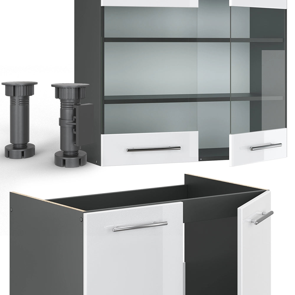 Cucina componibile Fame-Line Bianco lucido/Antracite 200 cm, PL Rovere Vicco