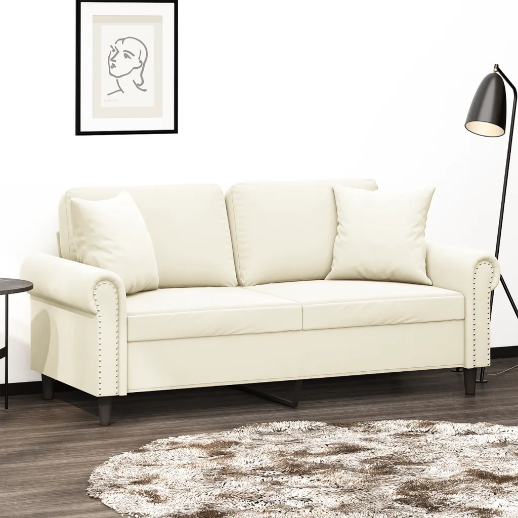 Divano a 2 Posti con Cuscini-Sofa 2 Posti con Cuscini Crema 140 cm in Velluto 495567