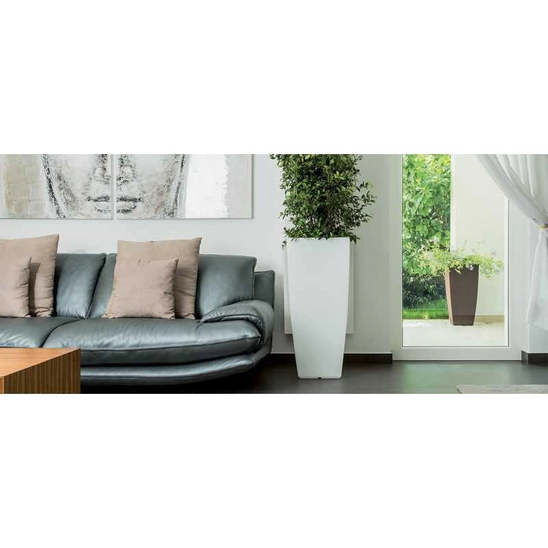 Vaso alto moderno di design 33x33 H70 in polimero bianco resistente per interno ed esterno - Made in Italy - Monacis