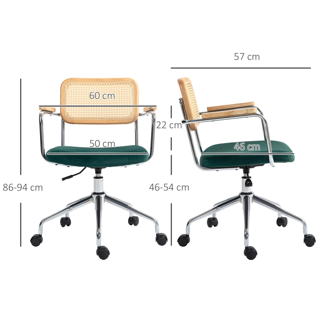 Sedia da Ufficio Girevole Regolabile ¨C Xylo ¨C Braccioli in Legno, Design Boho, Verde, 120kg