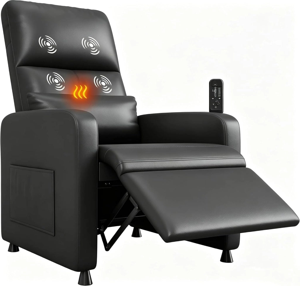 Poltrona Relax Elettrica; Poltrona Relax Reclinabile con Massaggio Vibrante 4 Punti e Funzione Riscaldante; Reclinazione 165°; Poggiapiedi; Telecomando; Tasche Laterali; per Anziani Soggiorno Salotto