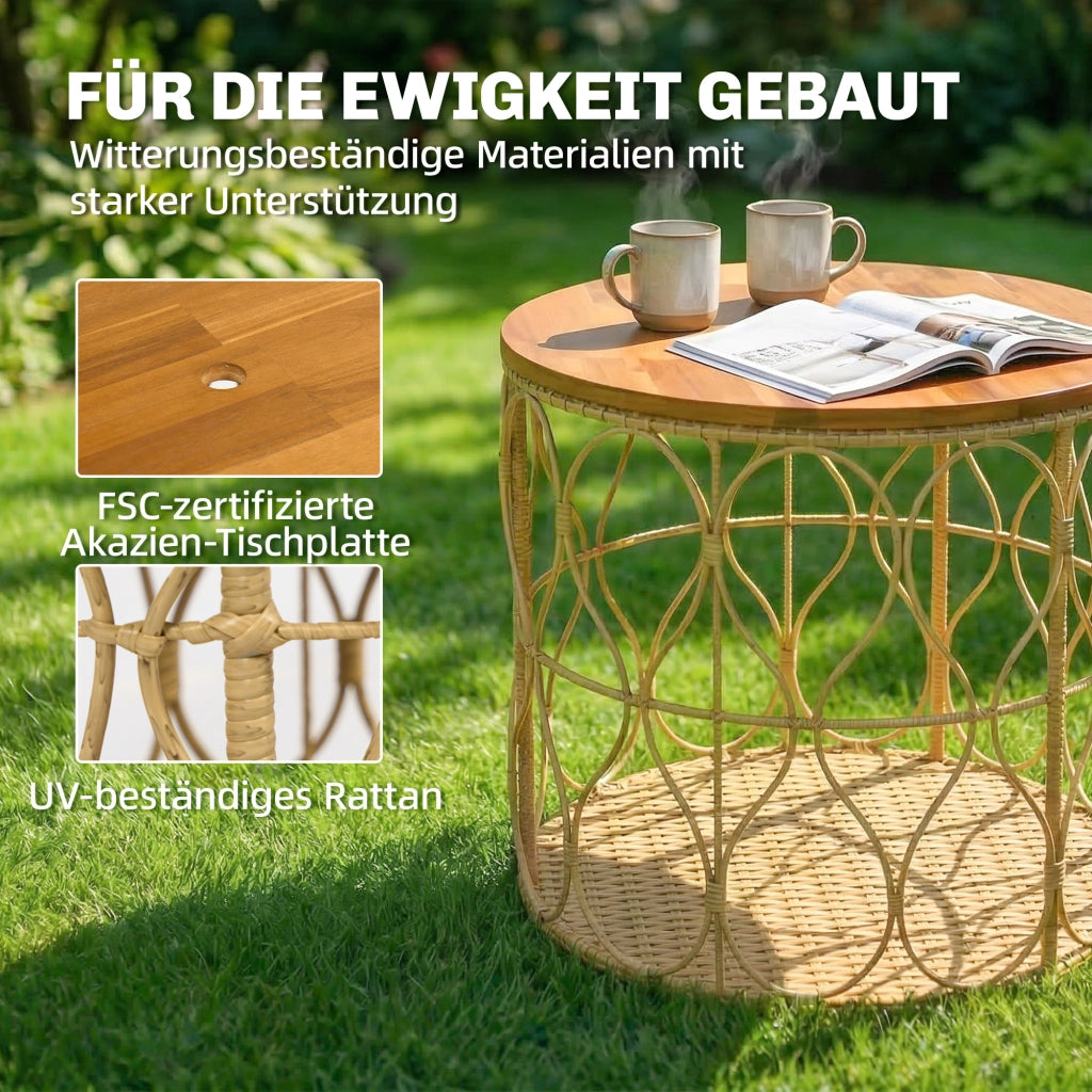 Tavolino da giardino ¨C zephmum ¨C legno acacia effetto rattan ?50 cm