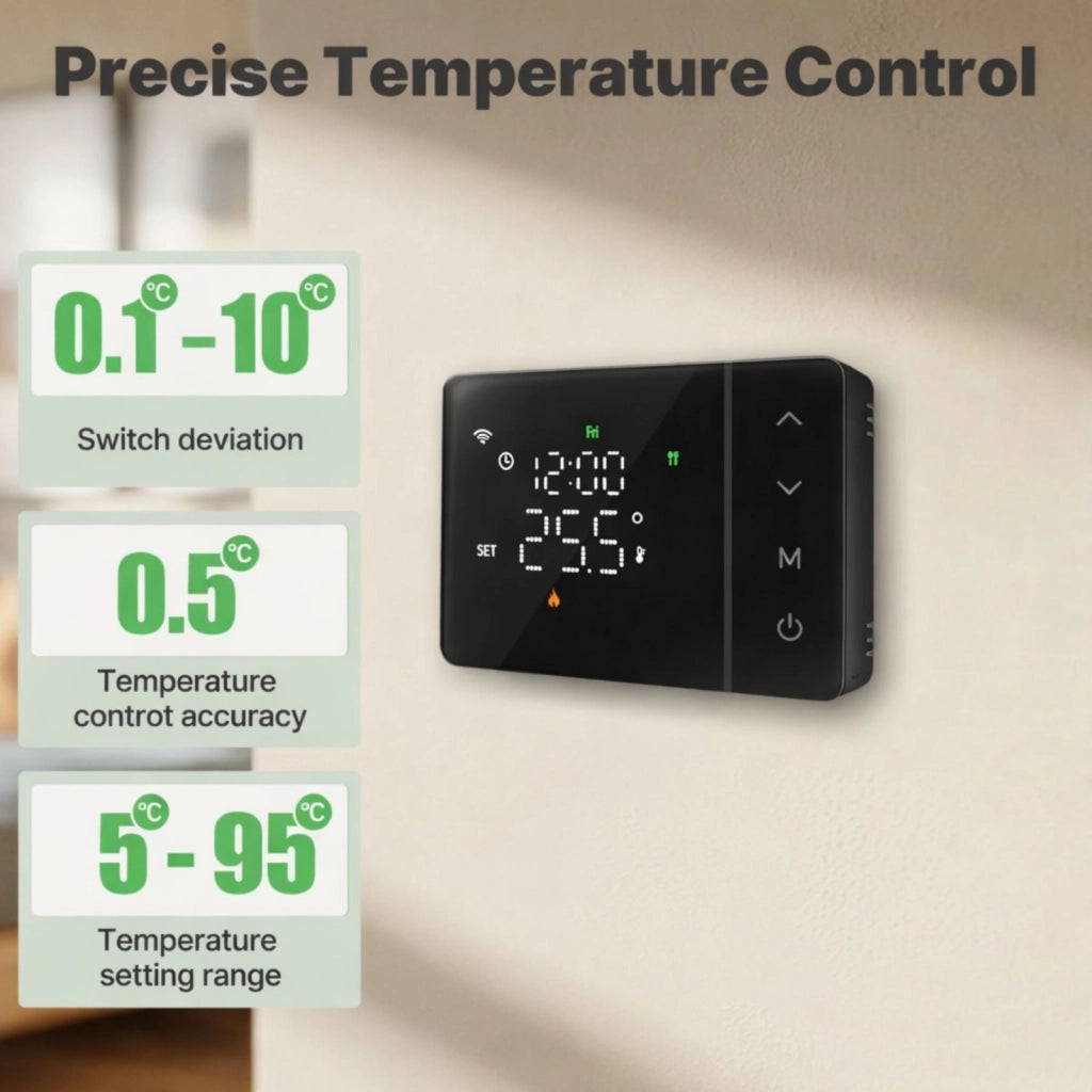 Termostato WIFI 503 Con Batteria, Per Caldaia a Gas Boiler, APP TUYA Smart Life, Quadrata Montaggio da Esterno Oppure Incasso Scatola 503 (Nero)