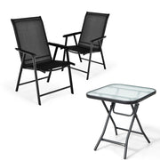 Tavolo bistr¨° quadrato e set di 2 sedie pieghevoli e portatili da esterno, Tavolo da pranzo pieghevole e set di 2 sedie per veranda Nero