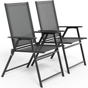 Set di 2 Sedie da Giardino Pieghevoli, Sedie da Campeggio con Schienale e Braccioli, Struttura in Metallo, Portata 120kg, Sedia Pieghevole Leggera per Balcone, Terrazza, Nero