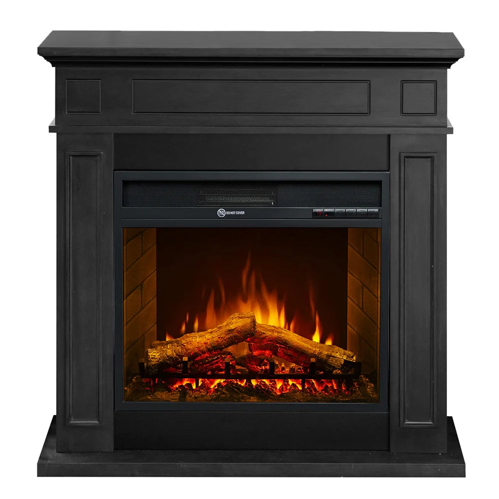 Camino elettrico caminetto da terra JEFFERSON in legno Nero L 89,5 x H90,5 x P28