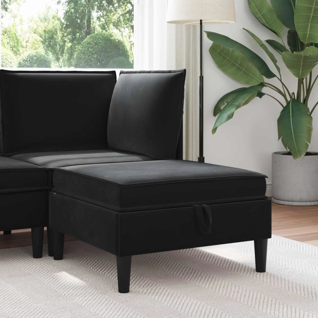 Pouf con Storage Nero Velluto 42027138