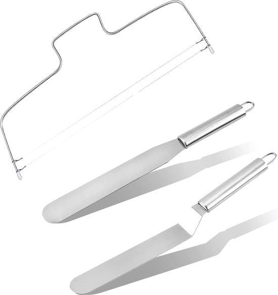 Set di 3 paletmes in acciaio inossidabile Cake mes & Cake mes, distributore di base / snipper di torta con 2 lame a dente (bianco)