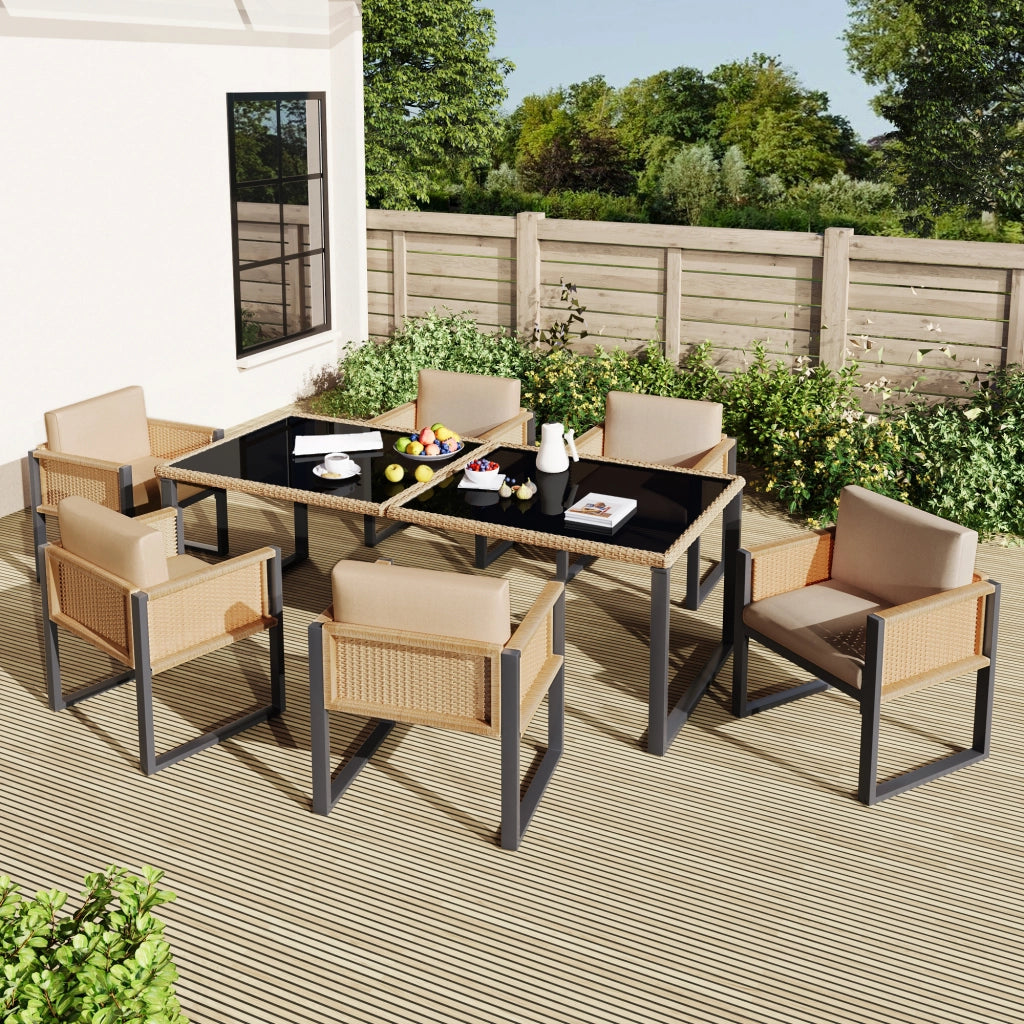 Set Tavolo e Sedie da Giardino Polyrattan 6 Posti con Cuscini ¨C MINIMAL ¨C Antracite
