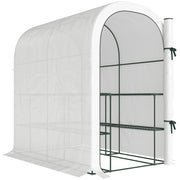 Serra da Giardino 123x187x189 cm con Scaffali a 2 Livelli e Porta Avvolgibile in Acciaio e PE Bianco