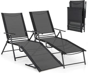 Set di 2 sedie a sdraio pieghevole con schienale regolabile, sdraio da spiaggia per giardino, spiaggia, piscina (nero)