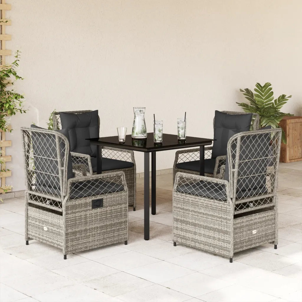 Set da Pranzo da Giardino 5 pz con Cuscini in Polyrattan Grigio 3262993