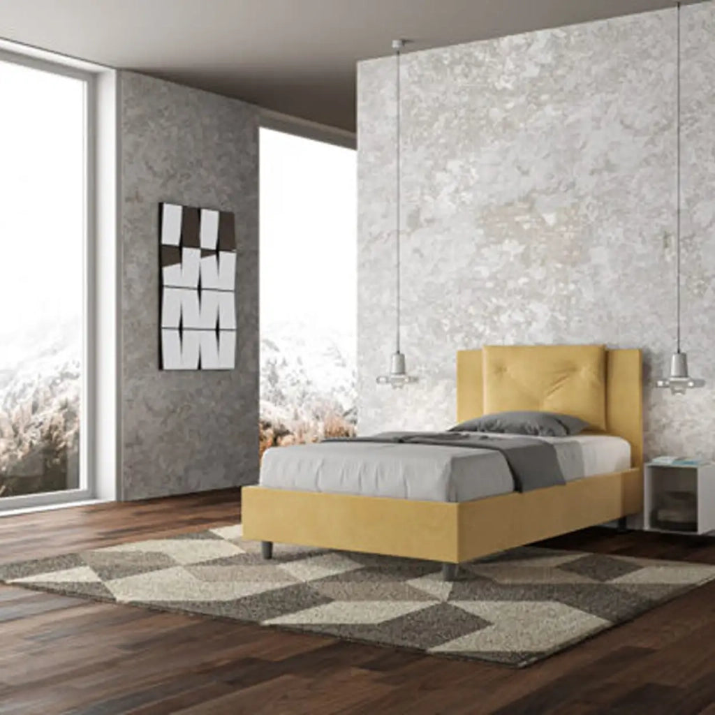 Letto una piazza e mezza contenitore imbottito 120x200 microfibra ocra Appia