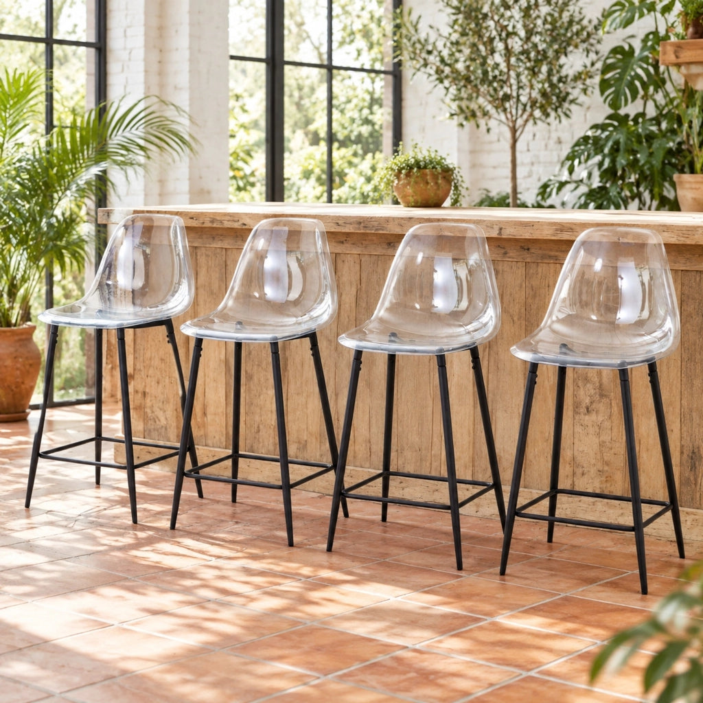 Sgabelli da bar trasparenti set da 4 68,5 x 48 x 47 cm plastica nera