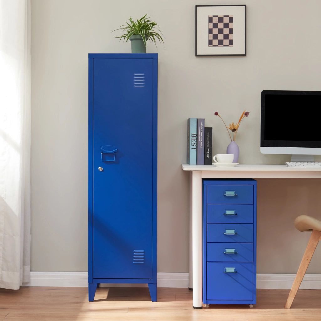 Armadio da Ufficio Kurikka Acciaio Blu [en.casa]