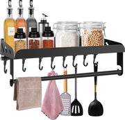 Kruidenrek per parete senza forare, con 8 ganci, kruidenrek, acciaio inossidabile appeso, mobile per cucina, parete, acciaio inossidabile 304, mobile per cucina appeso, per bagno e cucina (40 cm, nero)