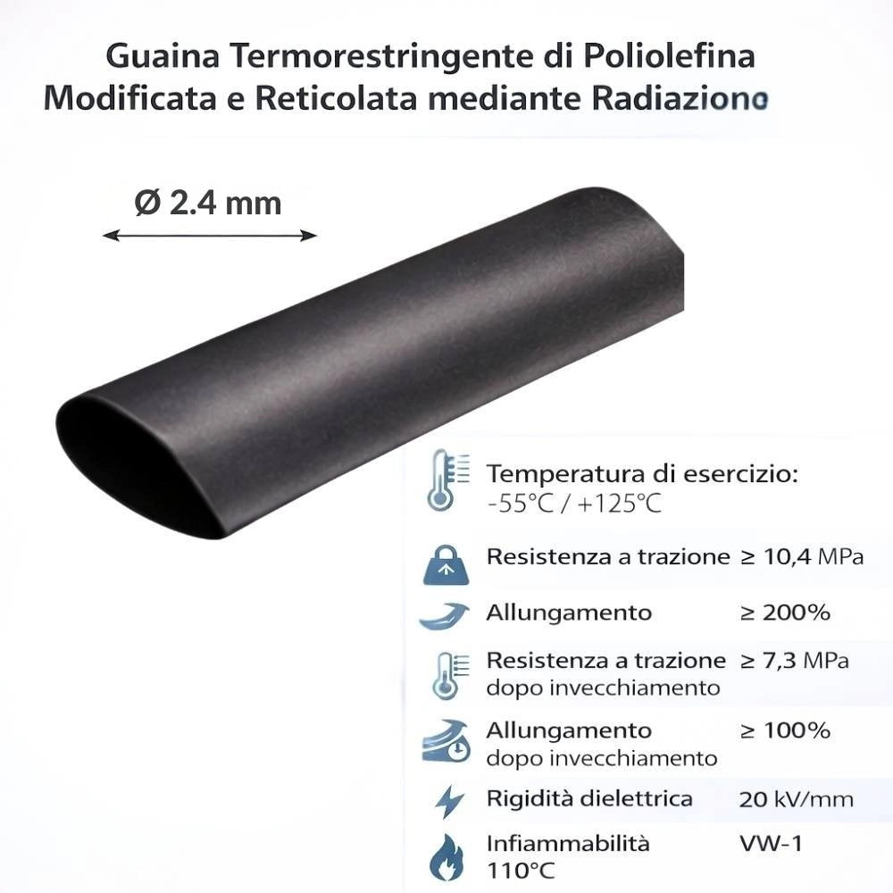 Raytech rgpo-b guaina termorestringente nera 1,2 m poliolefina reticolata *** diametro 2,4 millimetri, confezione 1