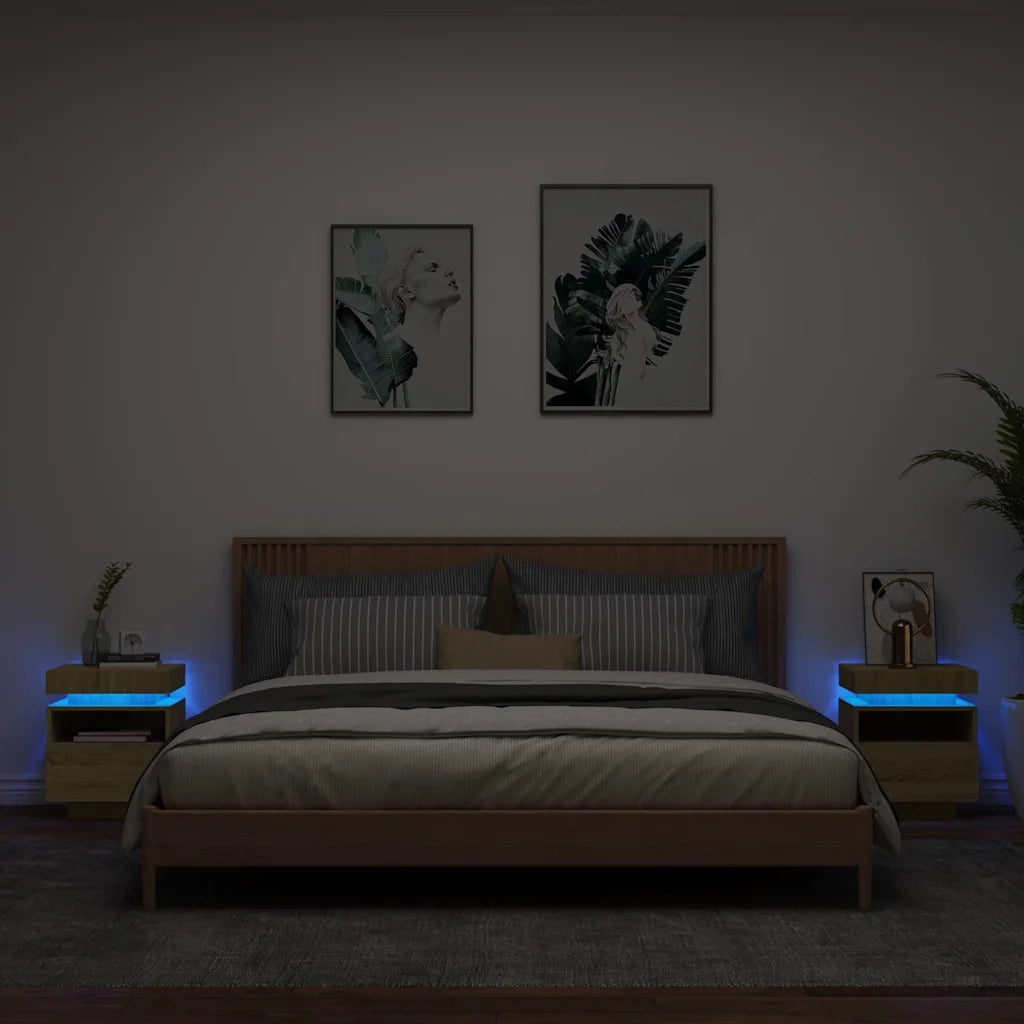 Comodini con Luci LED 2pz-Set di 2 Tavolino da notte Rovere Sonoma 40x39x48,5 cm