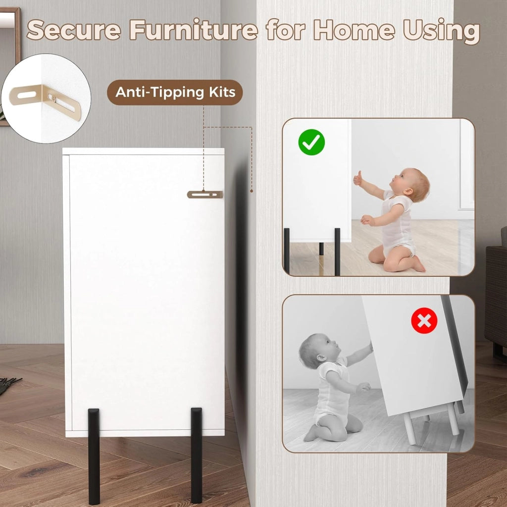 Credenza Cucina con Cerniere Regolabili, Kit Antiribaltamento e Gambe in Metallo, Mobile Cucina Dispensa Moderno con Ante, per Soggiorno, Sala da Pranzo, 70 x 37 x 78 cm, Bianco