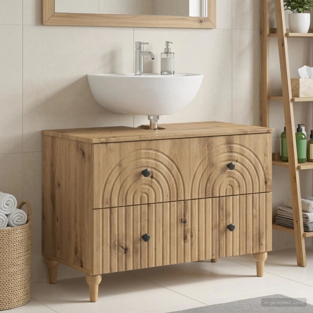 Armadio per Lavabo da Bagno ALKMAAR Rovere Artigianale 896144