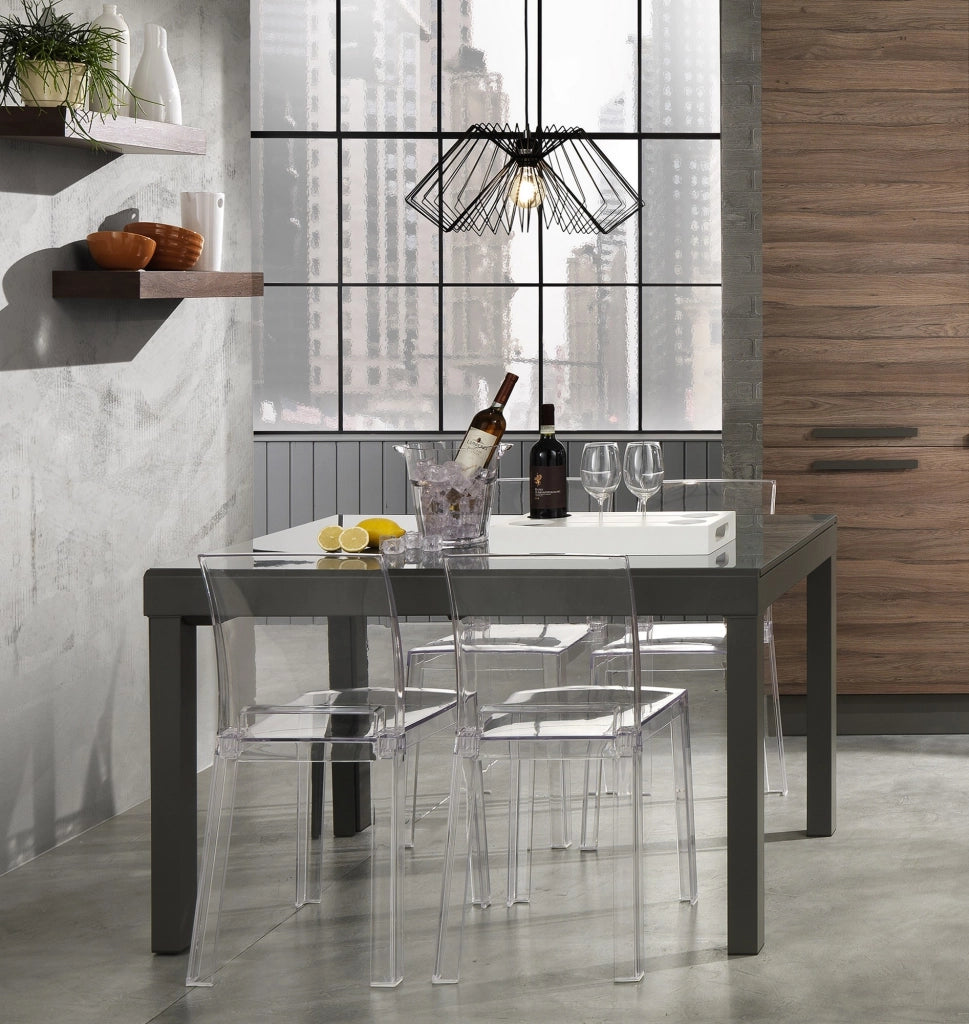 Tavolo allungabile in vetro temprato grigio cm. H.75 x P.83 x L.120