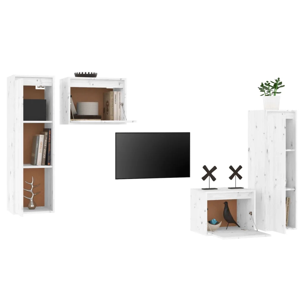 Mobili Porta TV 4 pz Bianchi in Legno Massello di Pino 3100250