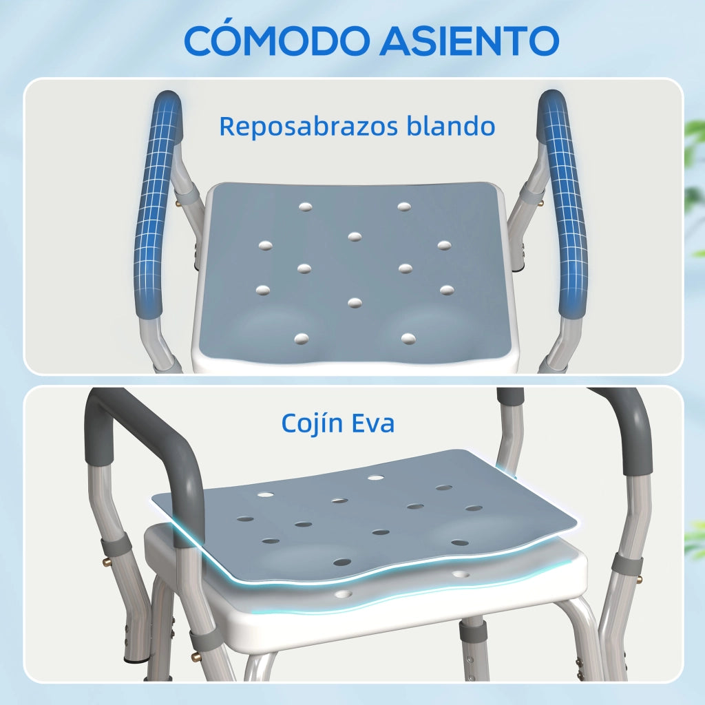 Sgabello da doccia regolabile per anziani ¨C zephmum ¨C 52x45x69 cm bianco e azzurro