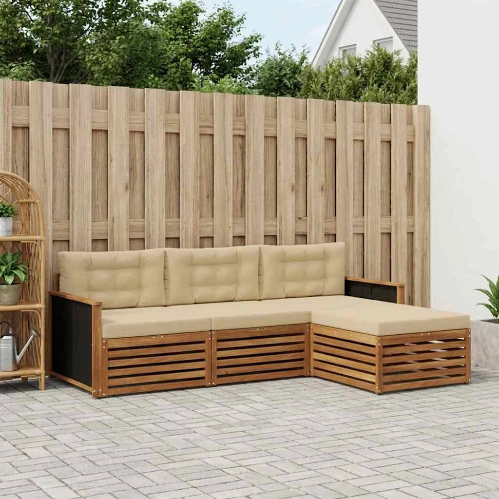 Set di divani da esterno 4 pz Naturale e Beige Poliestere 3383196