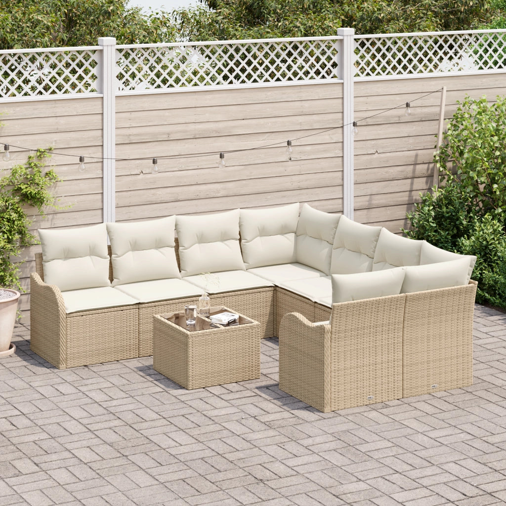 Set di divani da giardino da 9 pezzi con cuscini beige polirattan