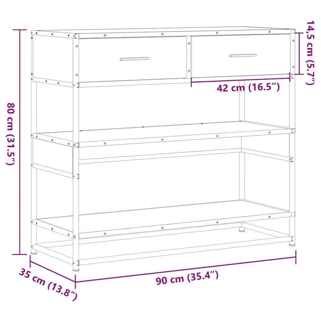 Tavolo Consolle Rovere Sonoma 90x35x80 cm in Legno Multistrato