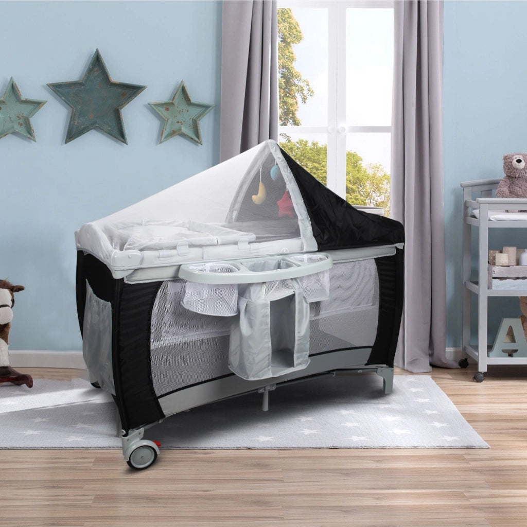 Culla per bimbo pieghevole con zanzariera 120x60x76cm lettino bimbo a due livelli regolabile Nero-Culle