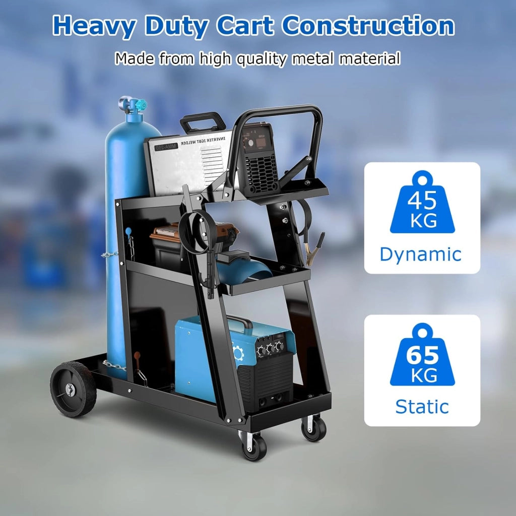 Carrello per officina, 3 livelli, con 2 catene di sicurezza e vassoio inferiore, 2 ganci laterali, carico 50 kg, 70 x 38 x 87 cm, per officina, garage