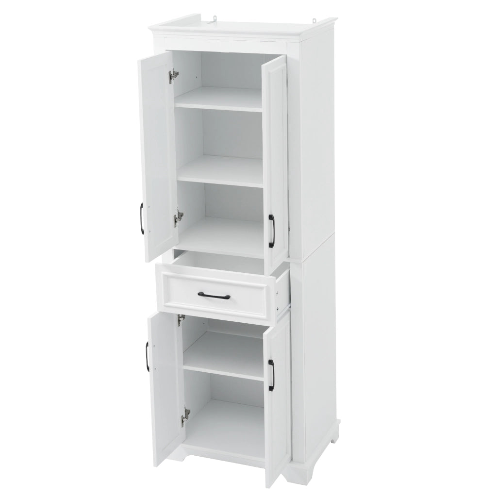 Mobile bagno alto 60x40x180 cm in MDF con ante doppie, cassetto centrale e ripiani regolabili, bianco