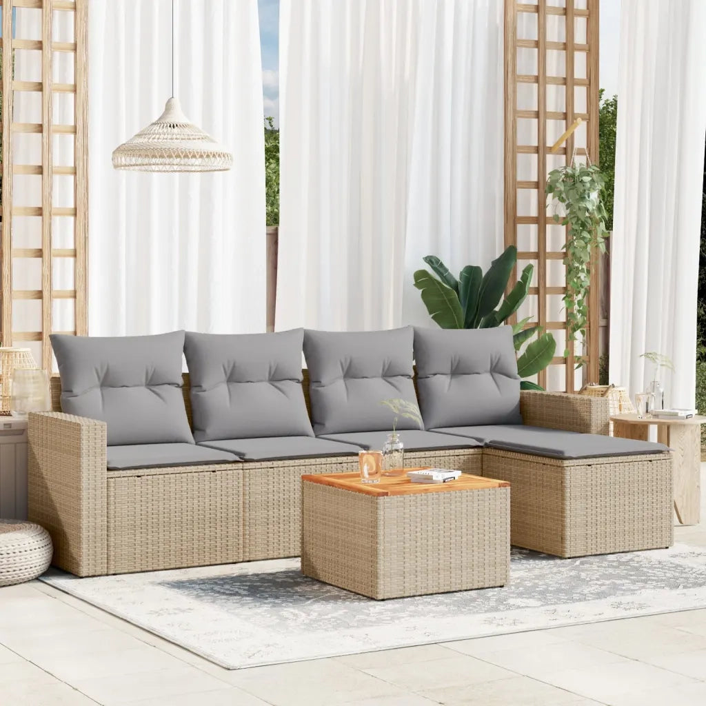 Set Divano da Giardino 6 pz con Cuscini Beige in Polyrattan