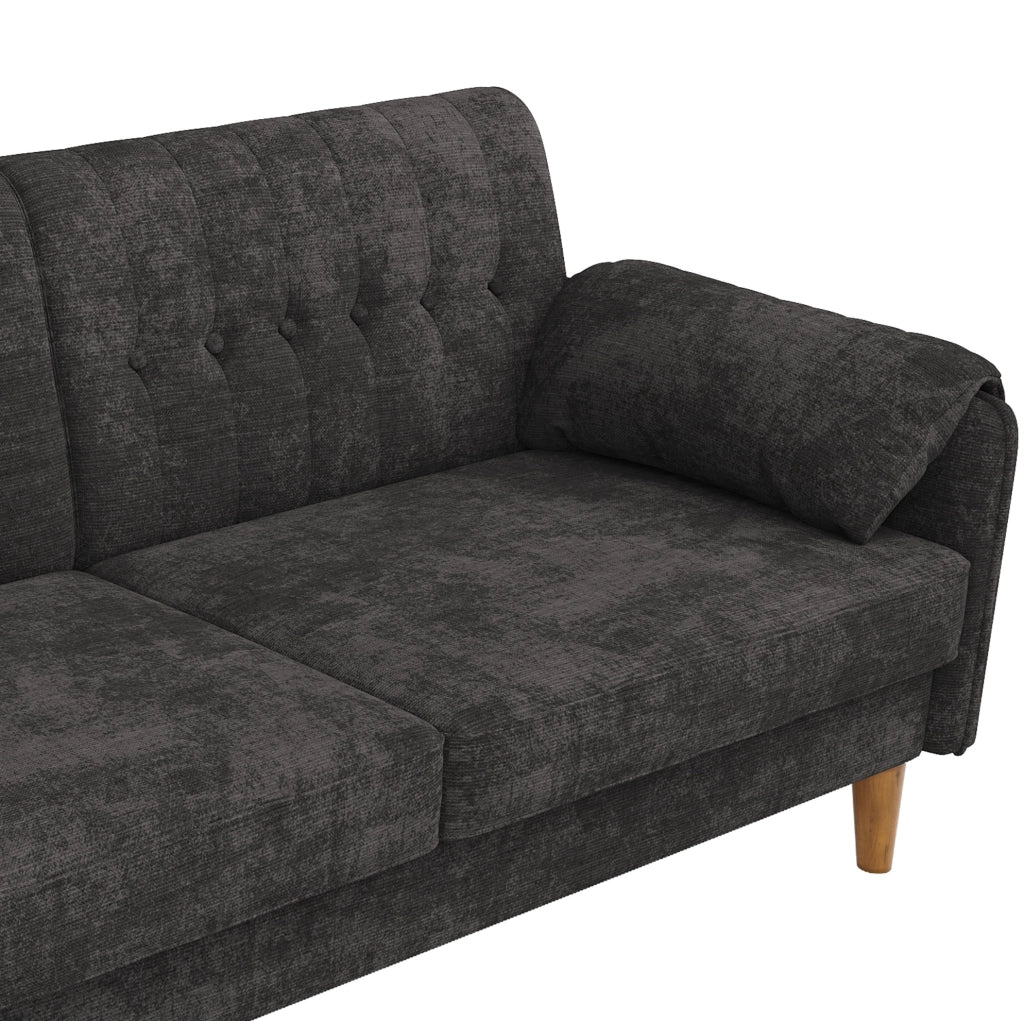 Divano a 2 posti in chenille grigio scuro; 161;5 x 79 x 83;5 cm; con cuscini e struttura in ferro
