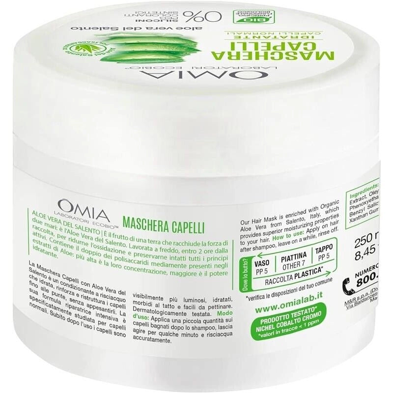 OMIA MASCHERA PER CAPELL CON ALOE VERA DEL SALENTO IDRATANTE E ILLUMINANTE PER CAPELLI SECCHI 250 ML