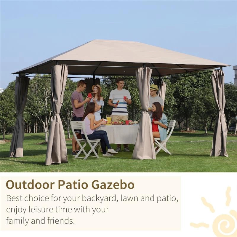 GAZEBO IN METALLO CON 6 PARETI 400 X 300 X 264 CM COLORE BEIGE