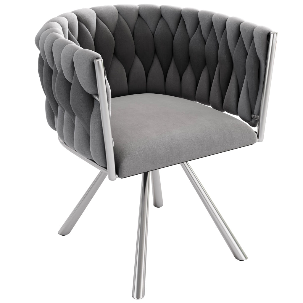 Set 4 sedie da pranzo girevoli 360° in velluto grigio con struttura in metallo