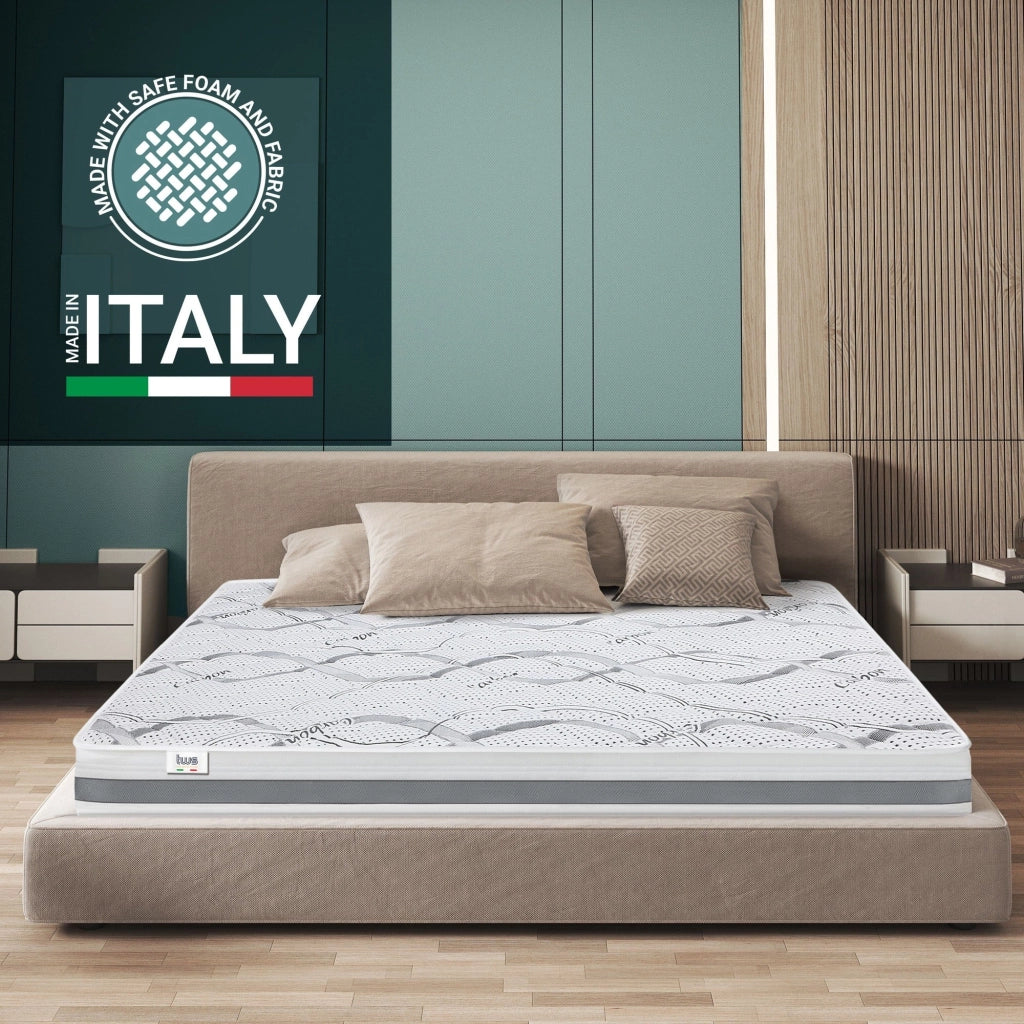 Materasso Matrimoniale Francese 135x185 cm a Media Rigidita' | Altezza 16 cm | Tessuto Anallergico e Traspirante | Proprieta' Ortopediche e Automodellanti | Prodotto in Italia