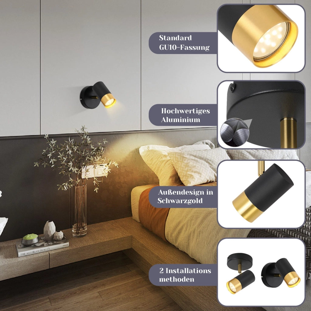 ZMH Faretto da soffitto 1 fiamma nero oro retro GU10 ruotabile 350° per soggiorno
