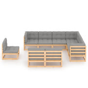 Set Salotto Giardino 9 pz Cuscini Antracite Legno Massello Pino 3076834