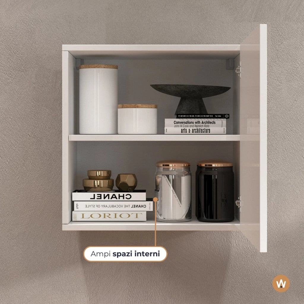 WHOUS Pensile a cubo Chronos con 1 anta bianco lucido 50x35x50 cm