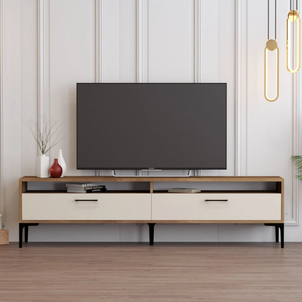 Cantoira, Mobile Porta tv 2 Ripiani, 180x47x35h cm Bianco Crema
