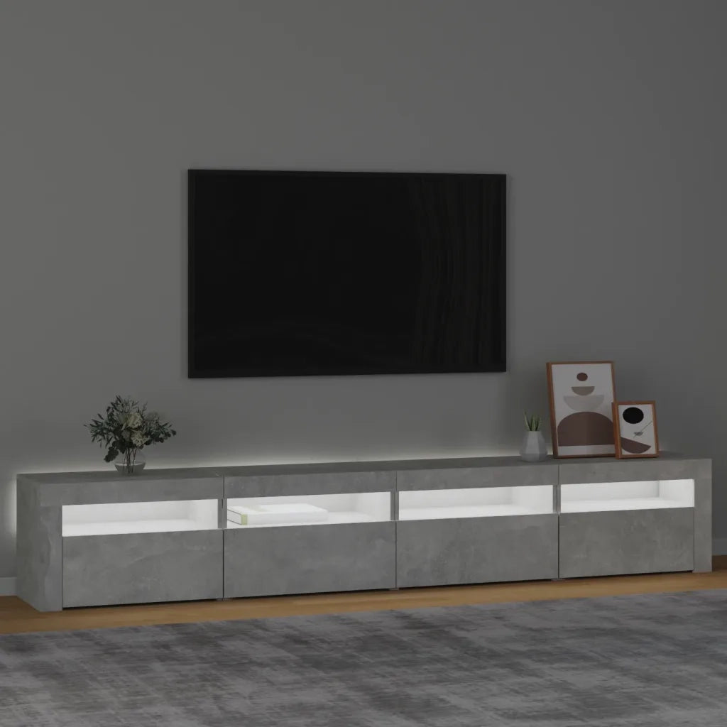 Mobile Porta TV con Luci LED-Credenza TV Grigio Cemento 240x35x40 cm