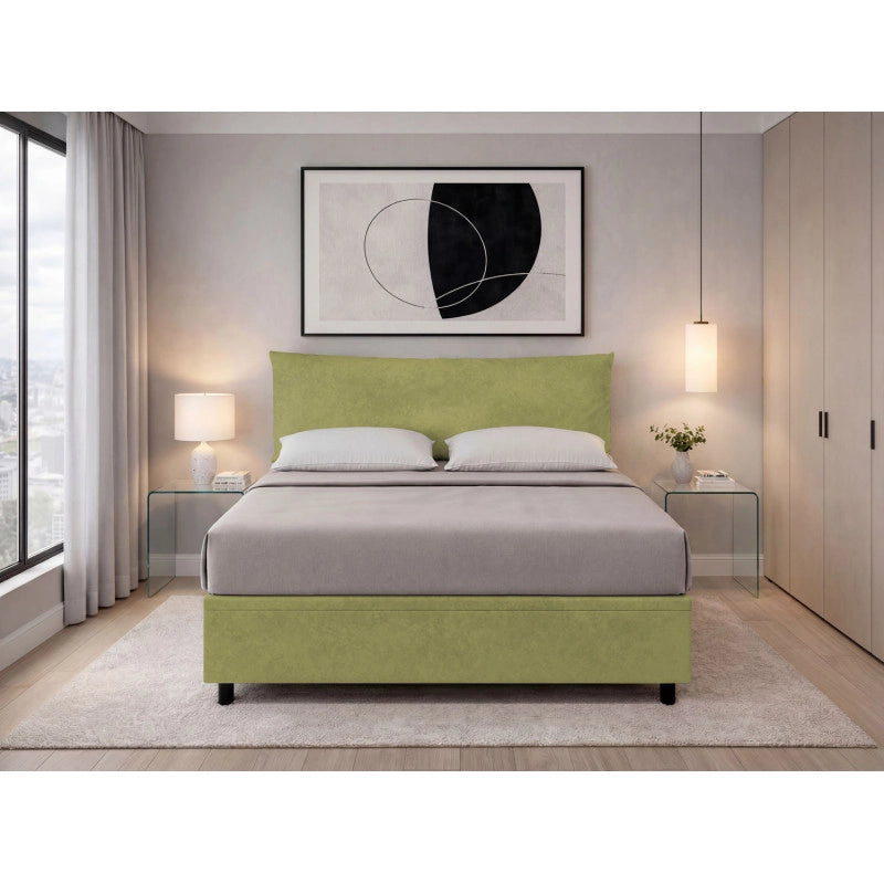 Letto imbottito Letto Matrimoniale alla Francese 140x200 cm Soft - Contenitore,Microfibra,Tè verde