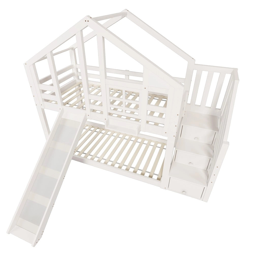 Letto a Castello Baumhaus per Bambini con Scivolo ¨C Xylo ¨C Bianco 90x200, 2 Reti a Doghe