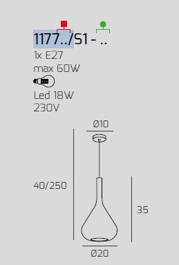 SOSPENSIONE OTTONE SAT. 1 LUCE VETRO AMBRA 1177OS-S1-AM