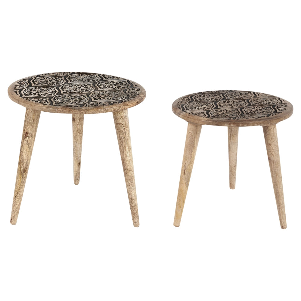 Set di 2 tavolini in legno di mango chiaro Tavolino decorativo Tavolino da salotto piccolo Design orientale