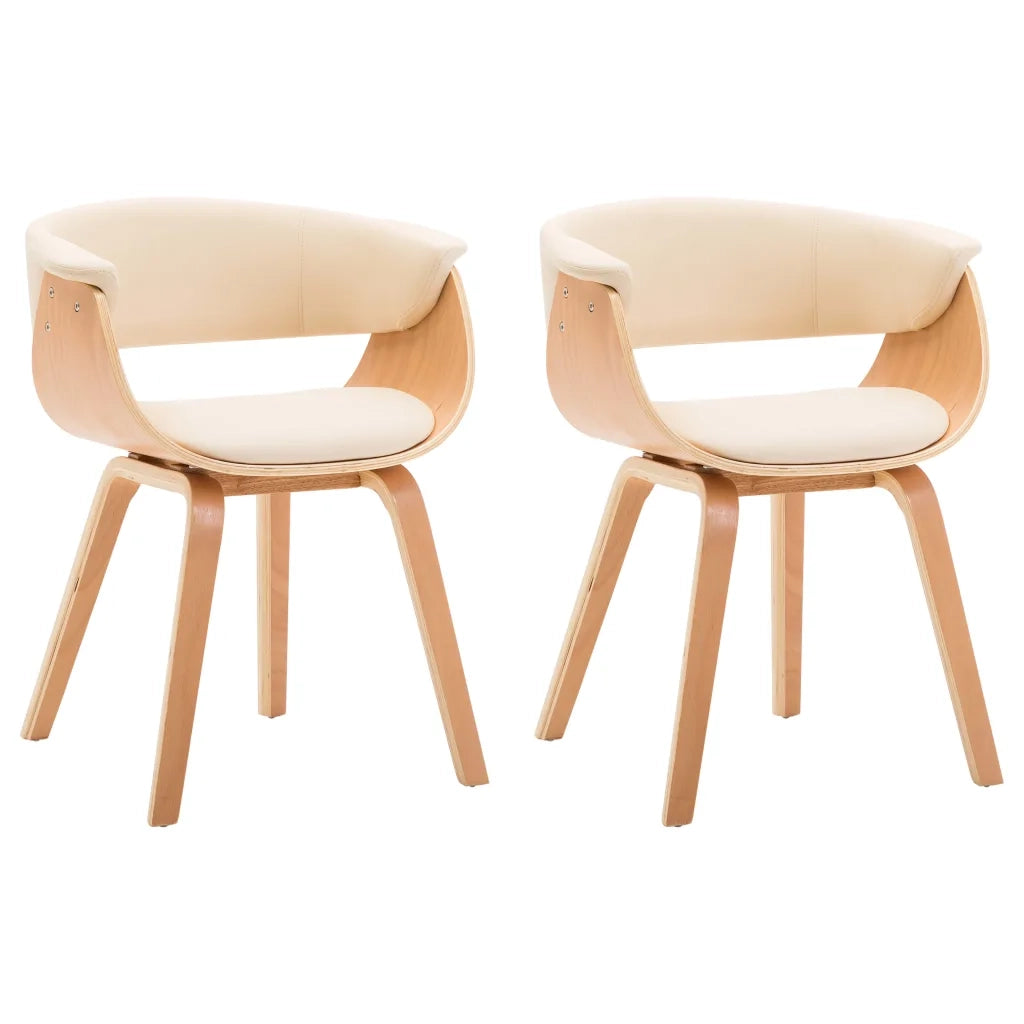 Sedie da Pranzo 2 pz in Legno Curvato e Similpelle Crema
