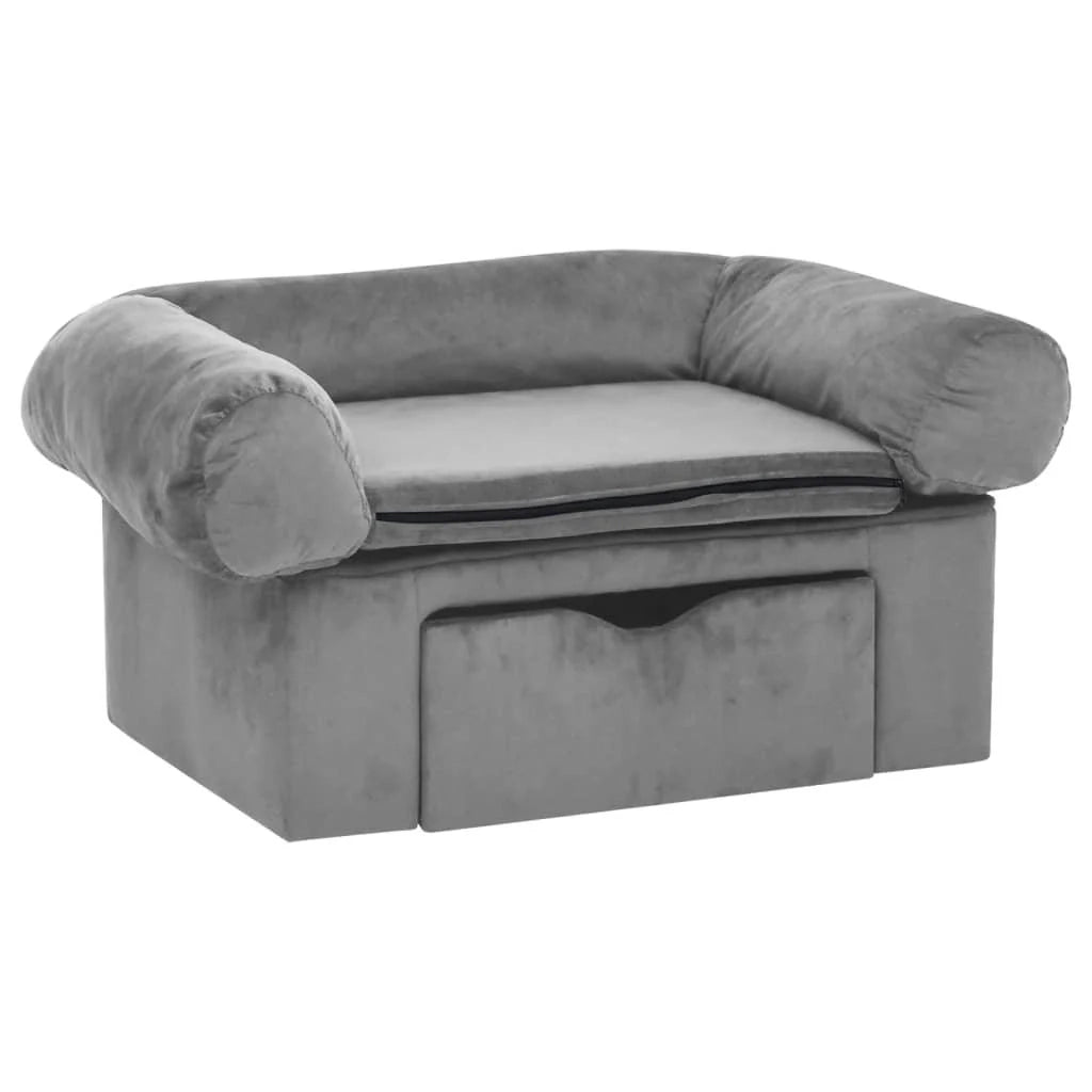 Divano per cani con cassetto 75 cm peluche grigio 02_0000092
